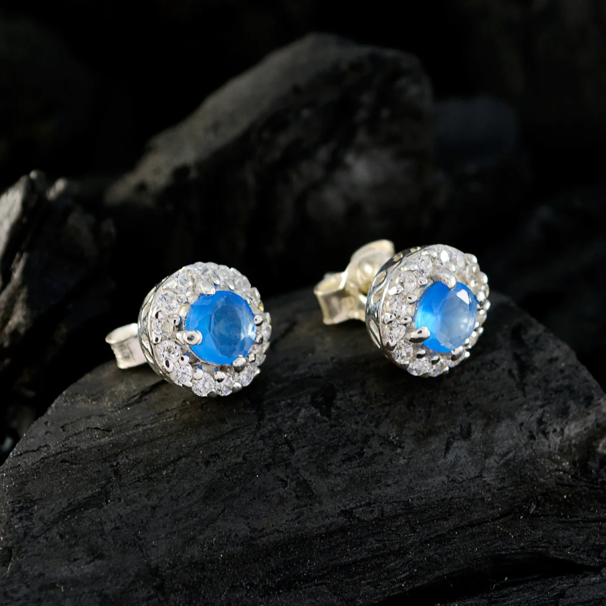 Blue Chalcedony Spanish Joaquina multiple Stud Blue 925 Silver Earring - Image 3