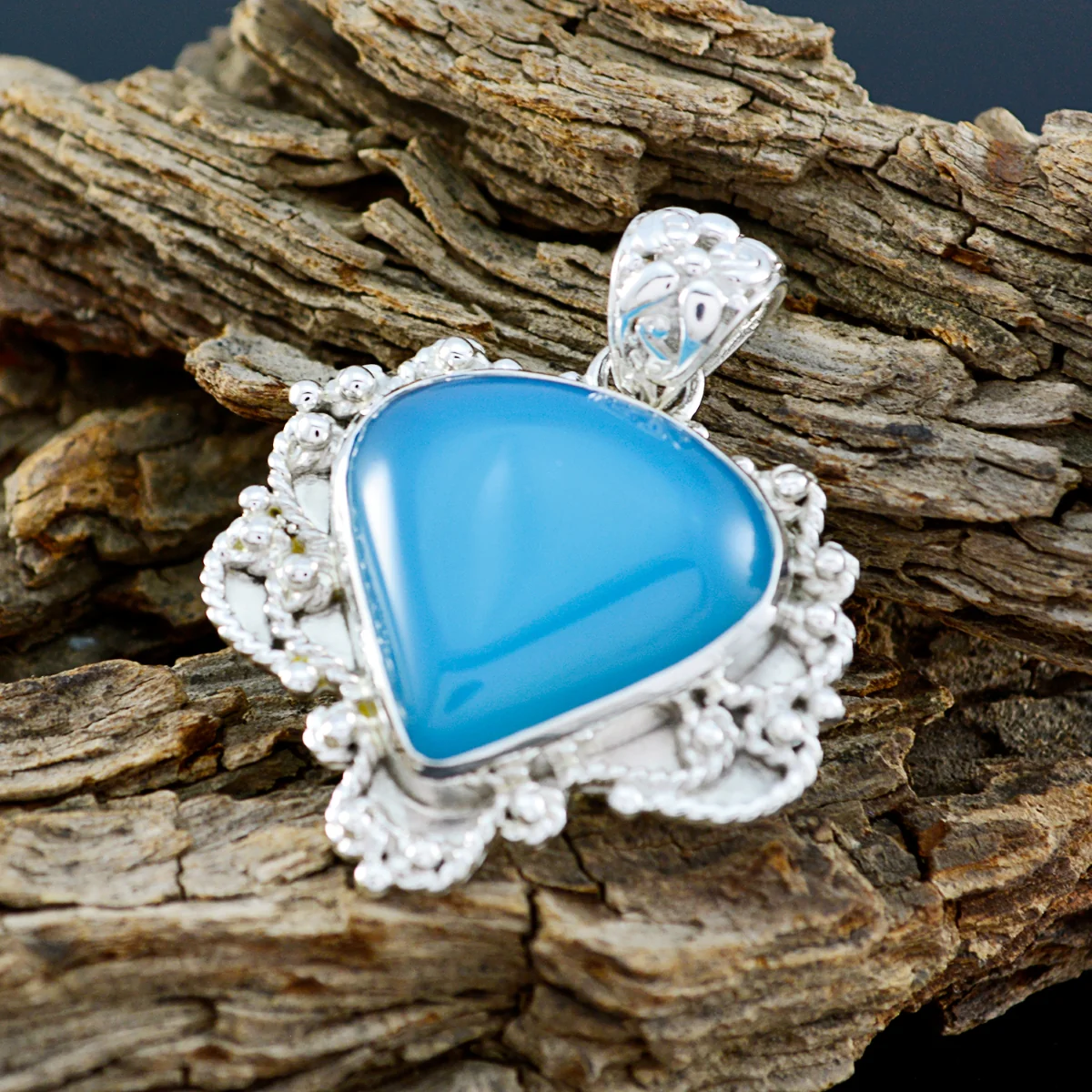 Blue Chalcedony Statement Russian Silver Solitaire Layla Bubble Blue Pendant Jewelry - Image 2