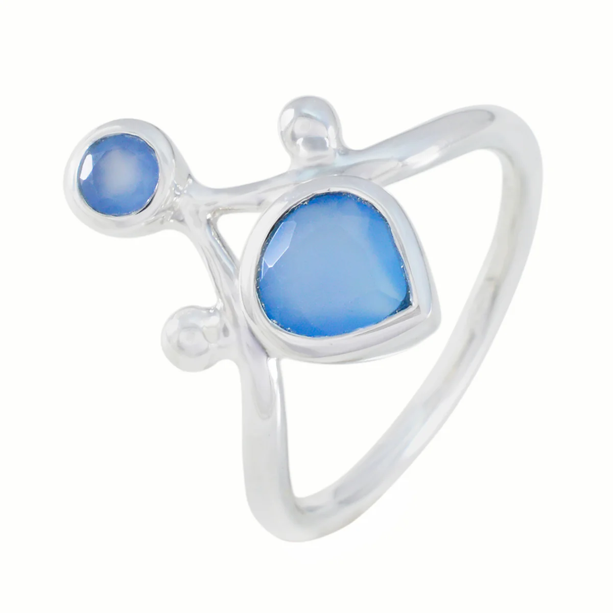 Blue Chalcedony Toi et Moi French Sterling Silver Blue Gems Tiny Cultural Ring Jewellery - Image 2