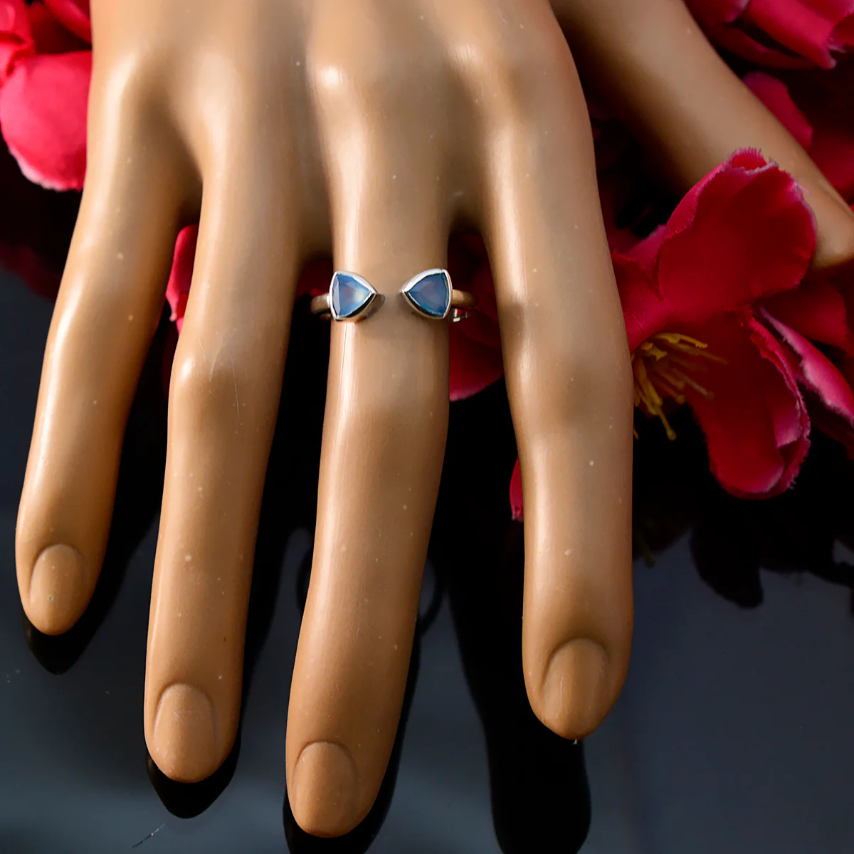 Blue Chalcedony Toi et Moi Japanese 925 Sterling Silver Blue Gems Dainty Fairytale Ring Jewellery - Image 5