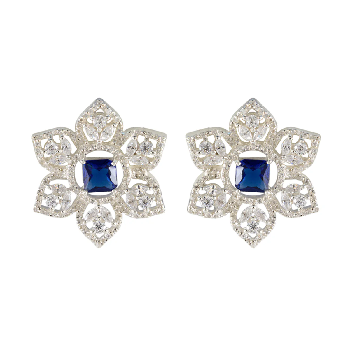 Blue Sapphire CZ American Mei multiple Stud Blue 92.5 Silver Earring