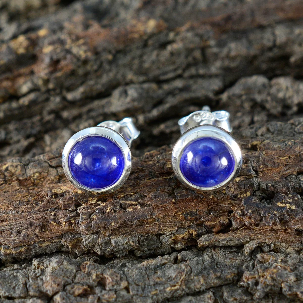Blue Sapphire CZ American Riley Solitaire Stud Blue Sterling Silver Earring - Image 4