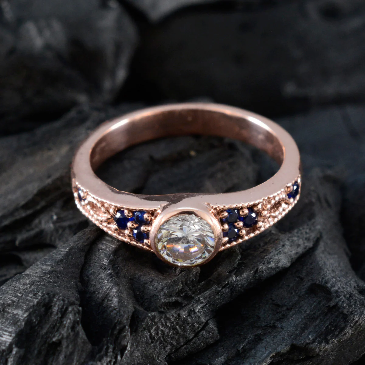 Blue Sapphire CZ Halo American Sterling Silver Blue Gemstones Delicate Abstract Ring Jewellery - Image 4