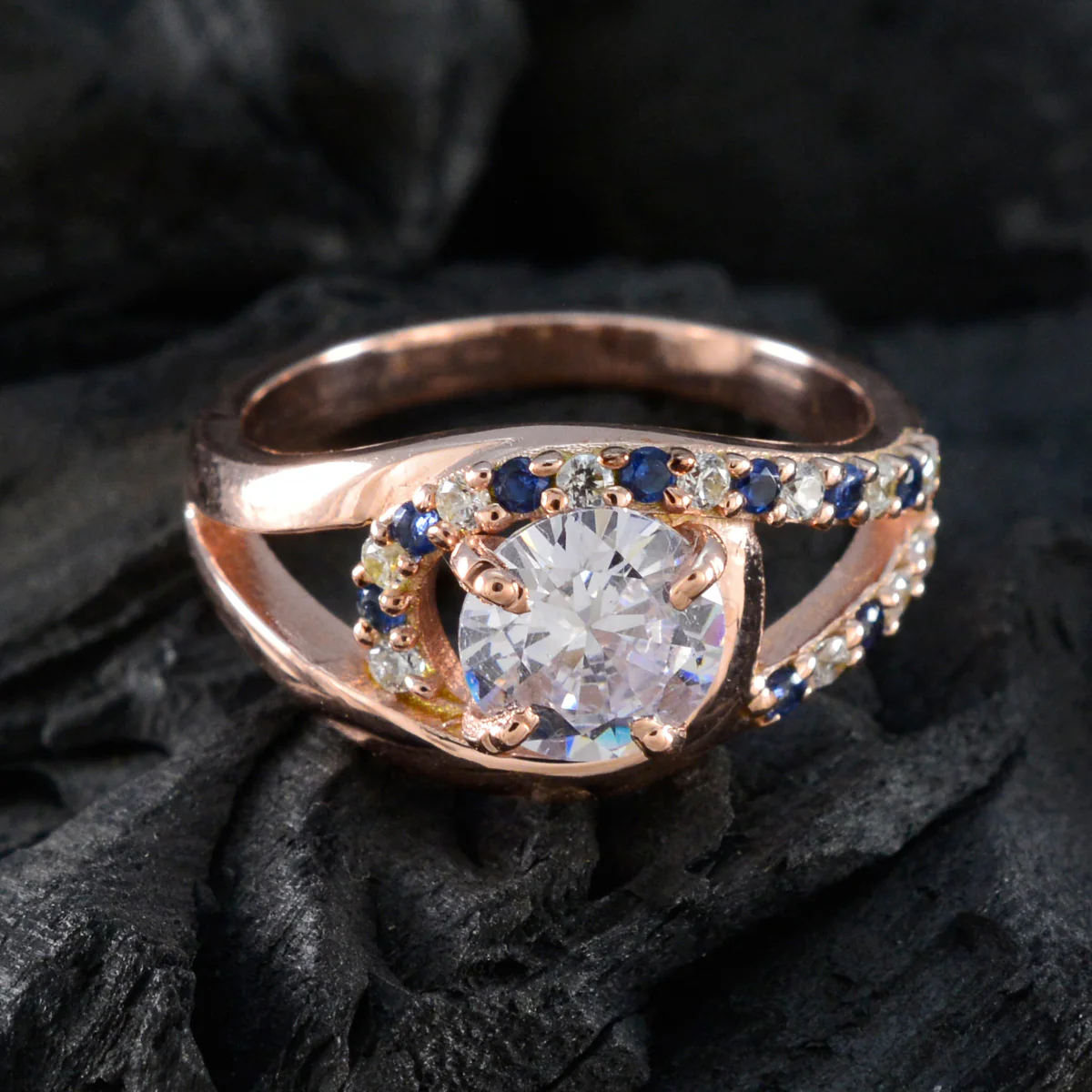 Blue Sapphire CZ Halo Korean 925 Silver Blue Gems Whisper-thin wedding Ring Jewelry - Image 4