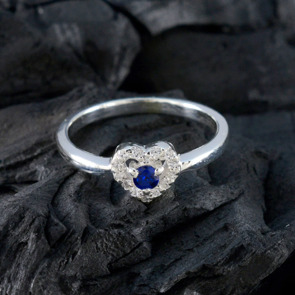 Blue Sapphire CZ Halo Turkish Silver Blue Gemstones Delicate Trendy Ring Jewellery - Image 4