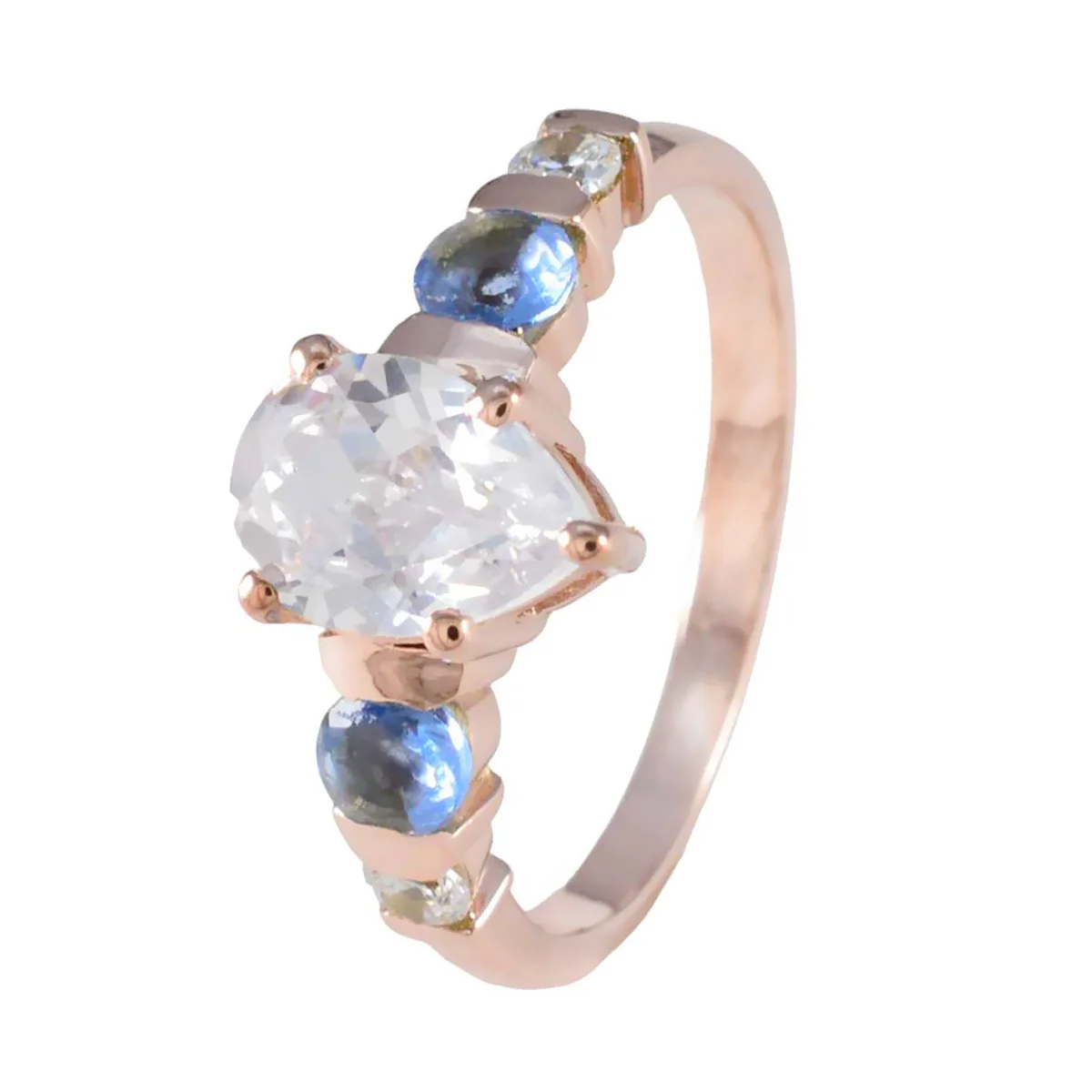 Blue Sapphire CZ Penta American Silver Blue Gemstone Whisper-thin wedding Ring Jewellery - Image 2