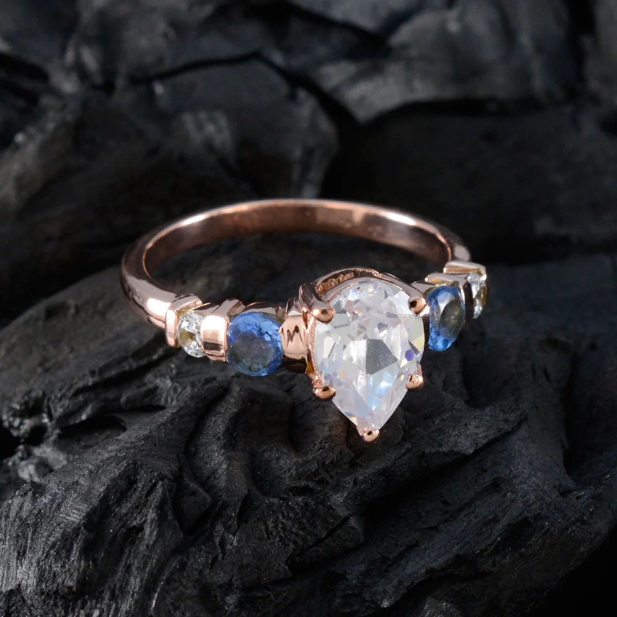 Blue Sapphire CZ Penta American Silver Blue Gemstone Whisper-thin wedding Ring Jewellery - Image 4