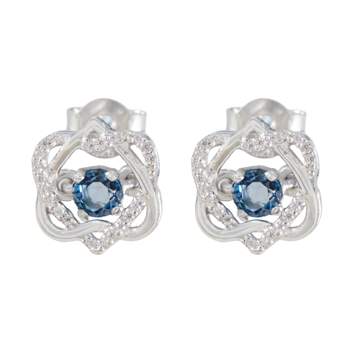 Blue Sapphire CZ Russian Lourdes multiple Stud Blue 925 Sterling Silver Earring