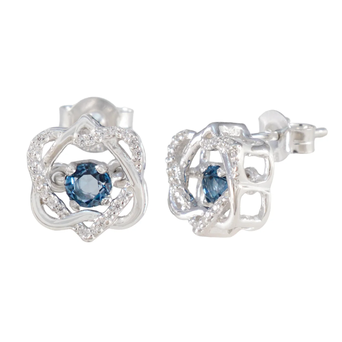 Blue Sapphire CZ Russian Lourdes multiple Stud Blue 925 Sterling Silver Earring - Image 2