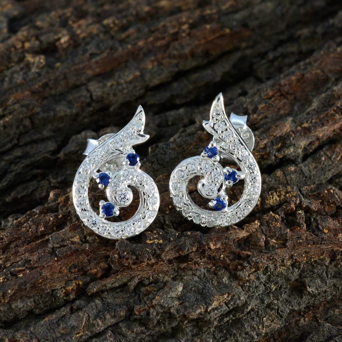 Blue Sapphire CZ Spanish Hazel multiple Stud Blue 92.5 Silver Earring - Image 3