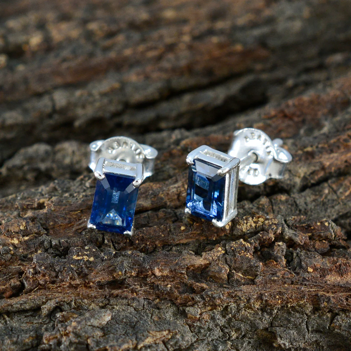 Blue Sapphire German Paula Solitaire Stud Blue 925 Sterling Silver Earring - Image 4