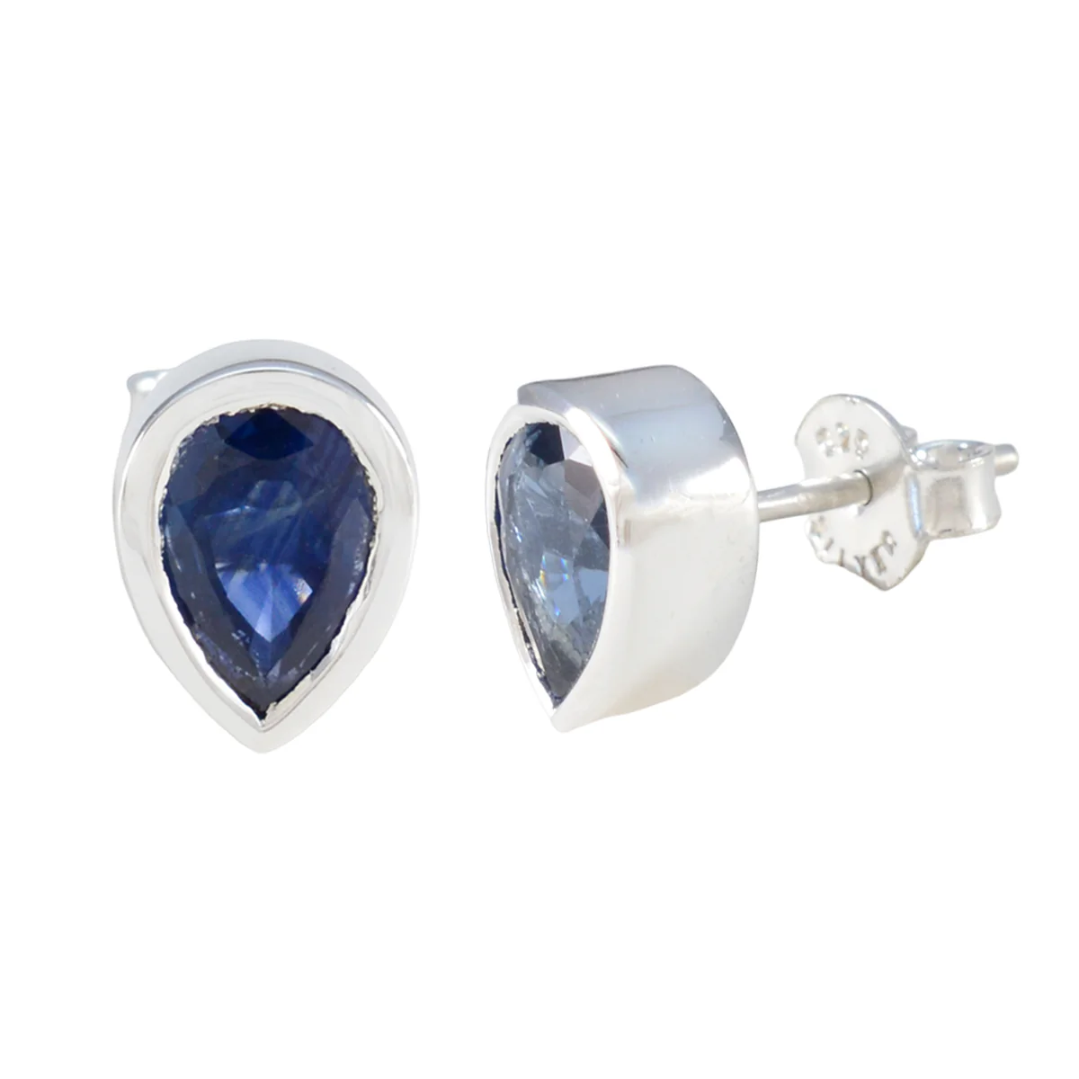 Blue Sapphire Moroccan Renata Solitaire Stud Blue 925 Silver Earring - Image 2