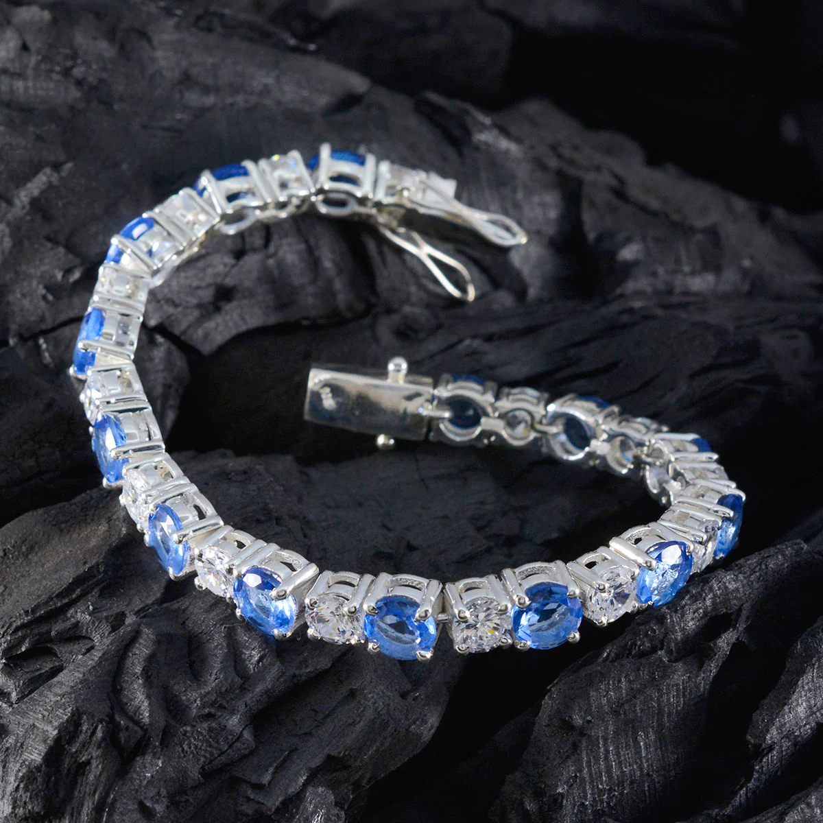Blue Supphire CZ Compliment Day Classic Blue Silver Tennis Bracelet - Image 3