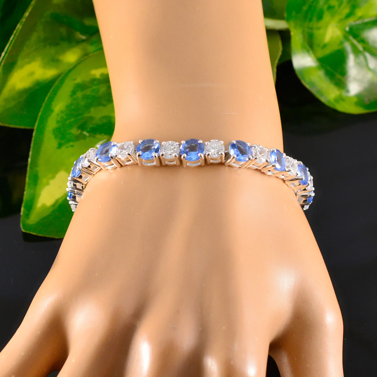 Blue Supphire CZ Compliment Day Classic Blue Silver Tennis Bracelet - Image 4