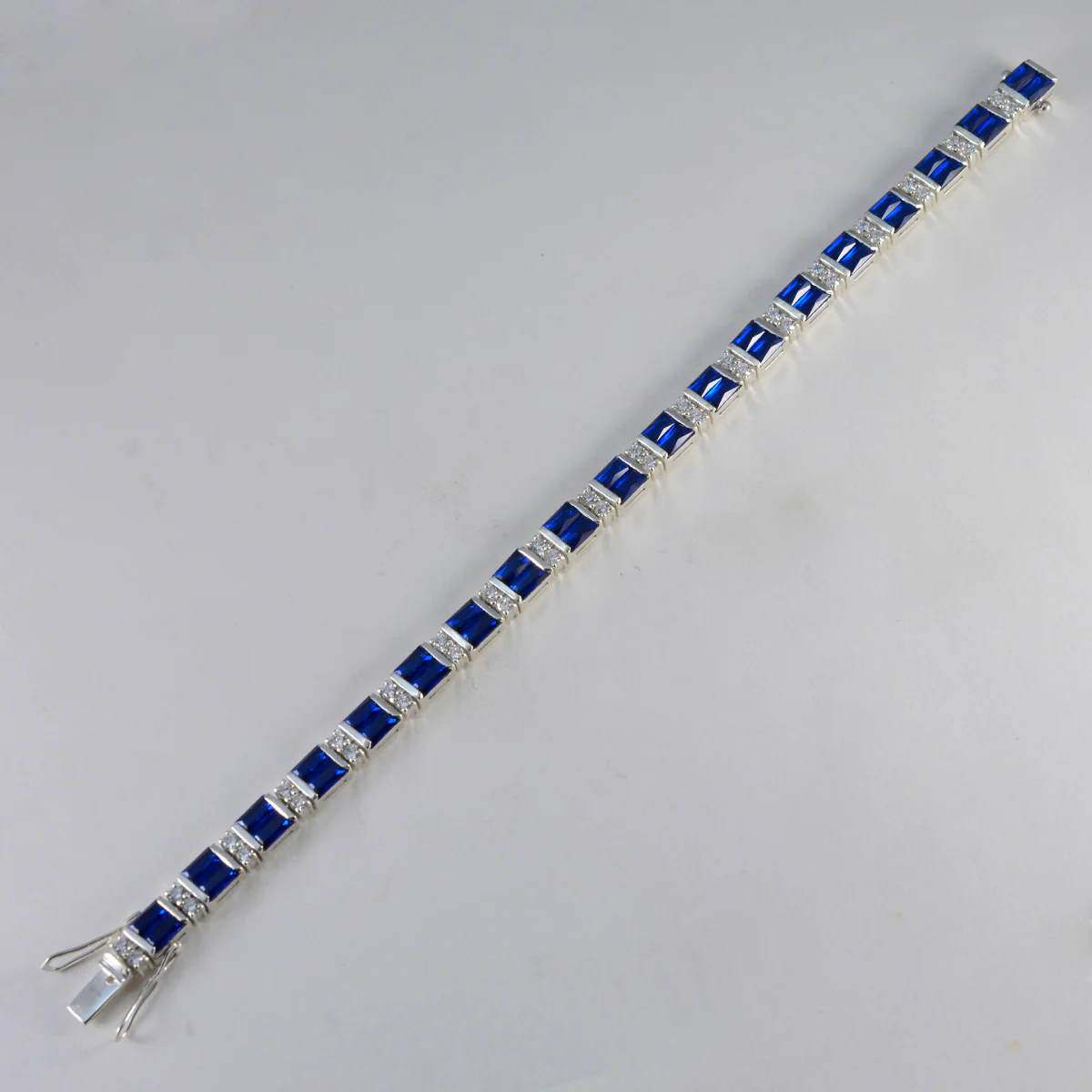 Blue Supphire CZ Couture Eye-catching Blue Sterling Silver Tennis Bracelet - Image 2