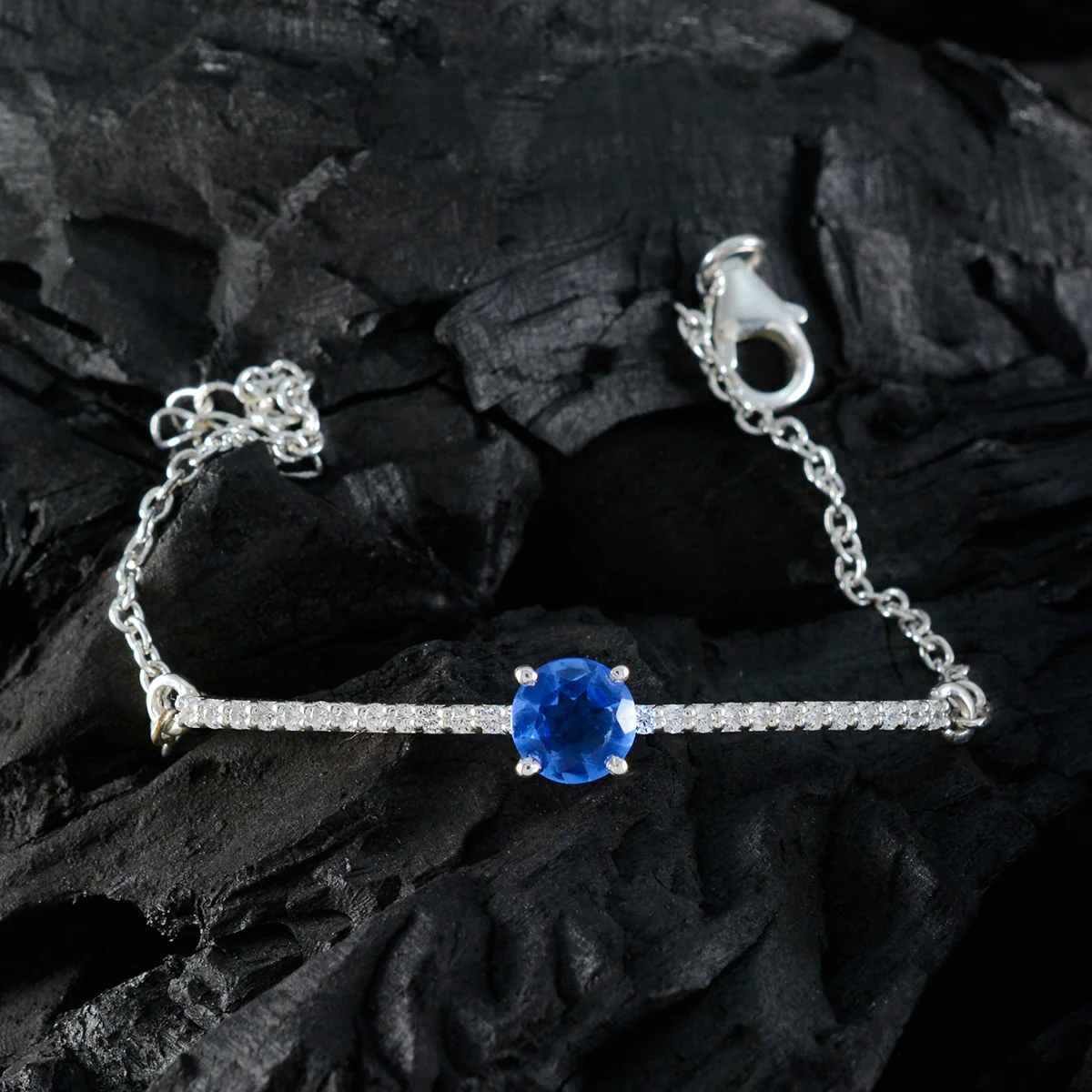 Blue Supphire CZ Daily Minimalist Blue Silver Links Bracelet - Image 5