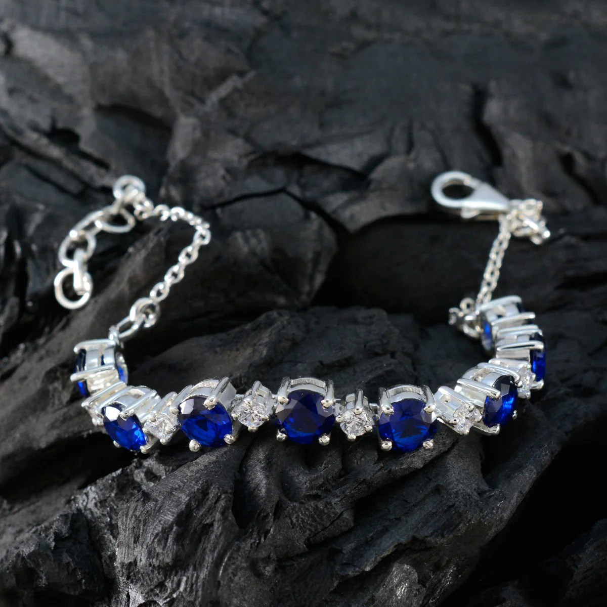 Blue Supphire CZ Daughters Day Featherlight Blue Sterling Silver Tennis Bracelet - Image 3