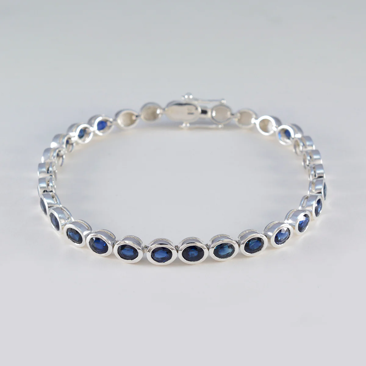 Blue Supphire CZ Tea Day Minimal Blue Silver Tennis Bracelet - Image 2