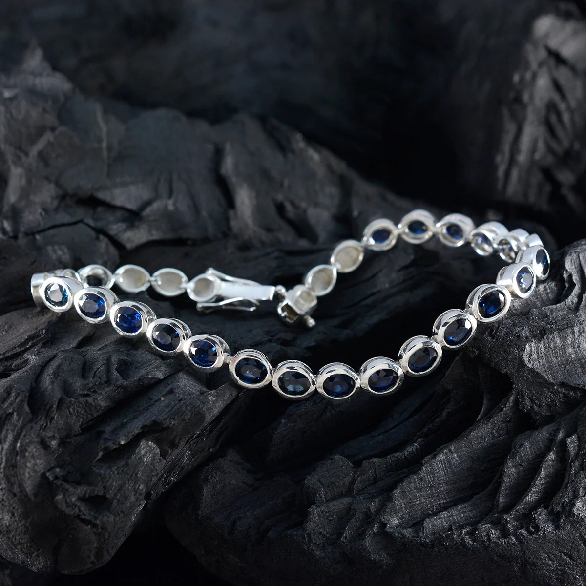 Blue Supphire CZ Tea Day Minimal Blue Silver Tennis Bracelet - Image 5