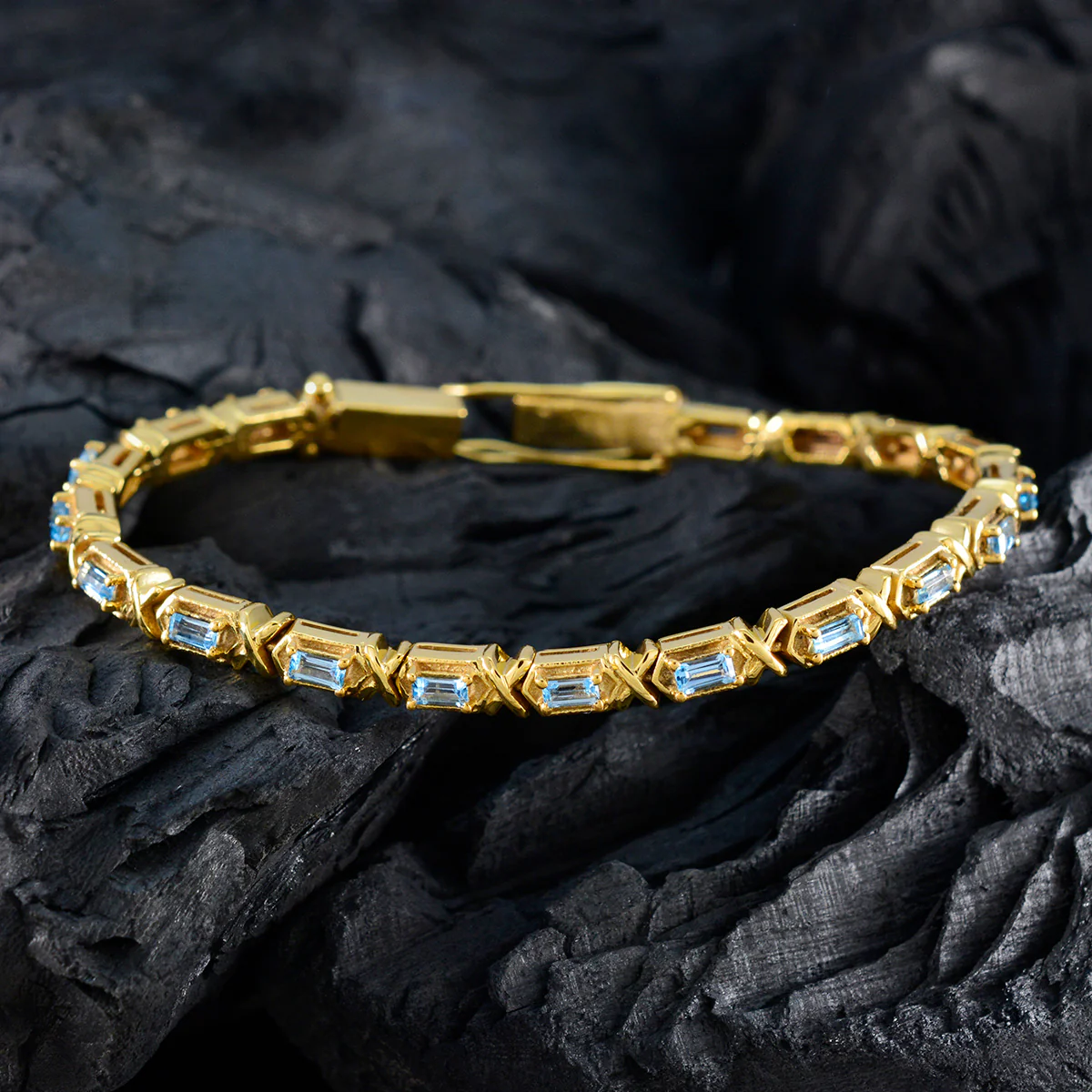 Blue Topaz Academy Awards Eye-catching Blue Silver Tennis Bracelet - Image 3