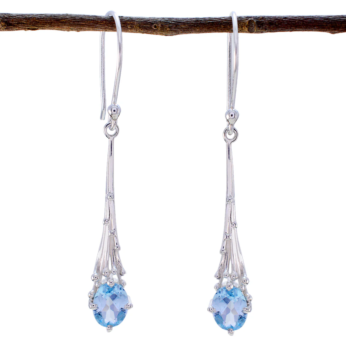 Blue Topaz African Eliza Solitaire Dangle Blue Sterling Silver Earring
