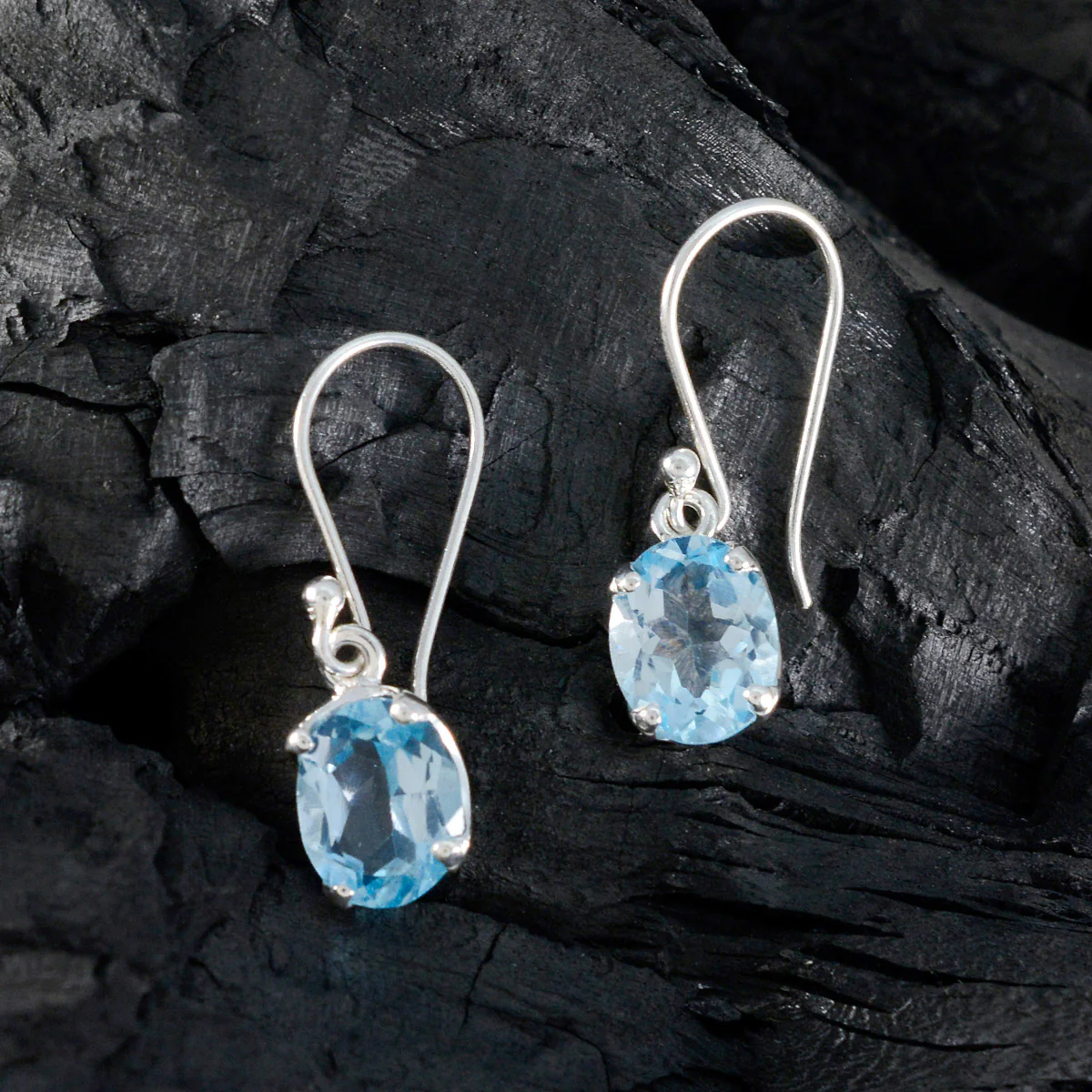 Blue Topaz African Mariana Solitaire Dangle Blue 925 Silver Earring - Image 2