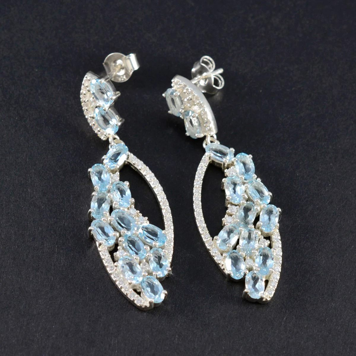 Blue Topaz American Amanda multiple Stud Blue 925 Silver Earring - Image 2