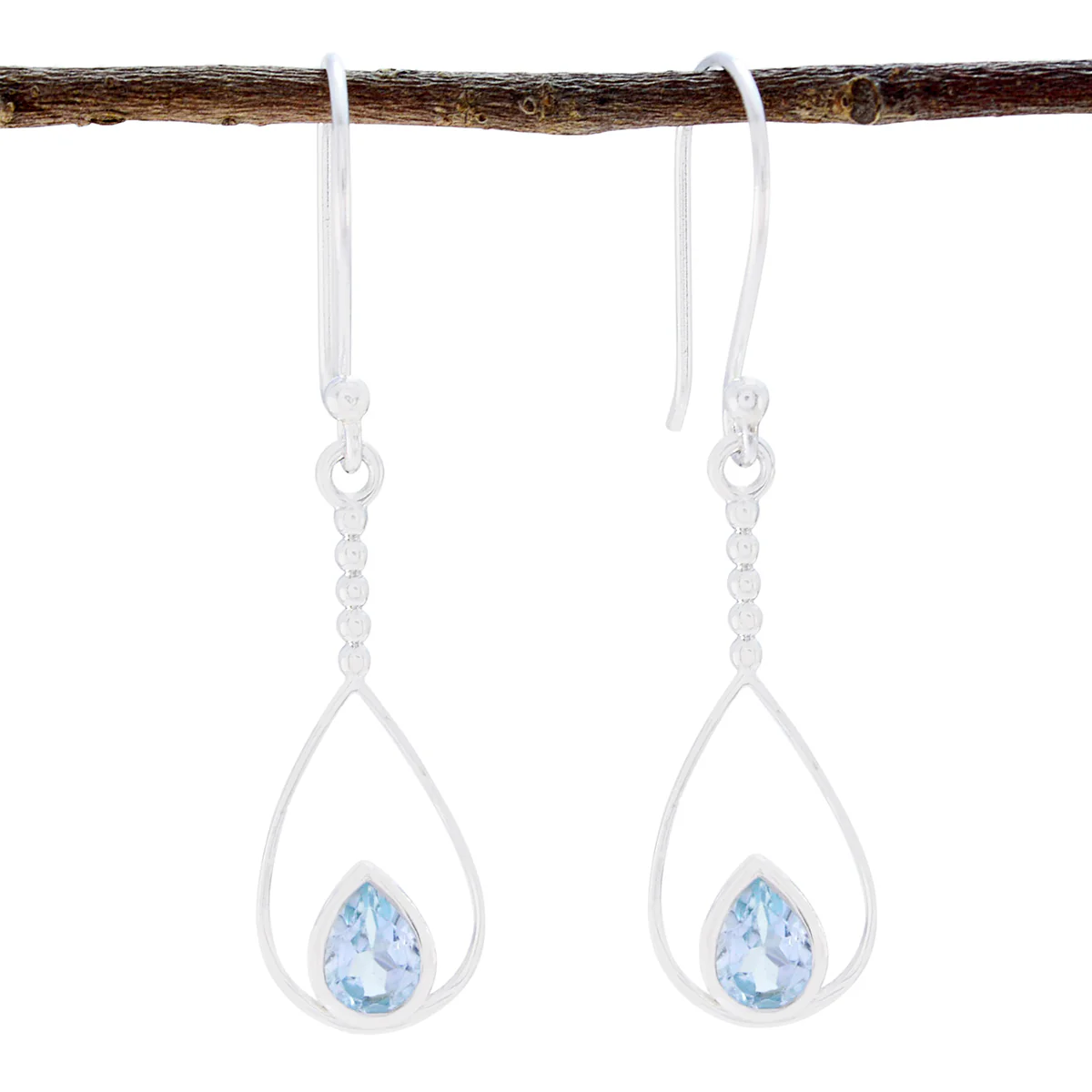 Blue Topaz American Isabella Solitaire Dangle Blue Sterling Silver Earring