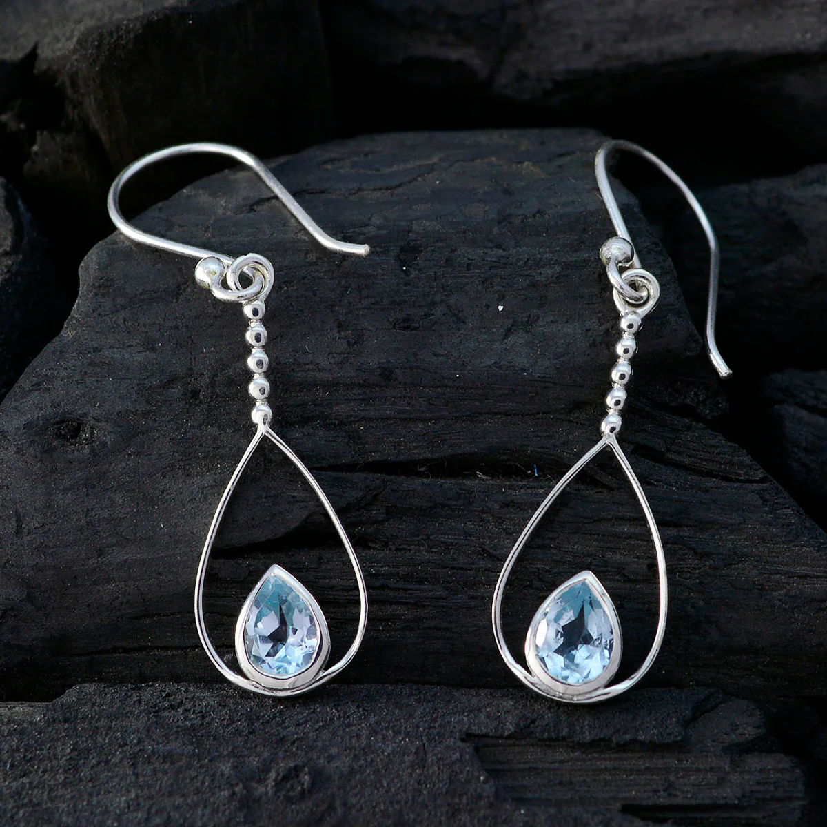 Blue Topaz American Isabella Solitaire Dangle Blue Sterling Silver Earring - Image 2