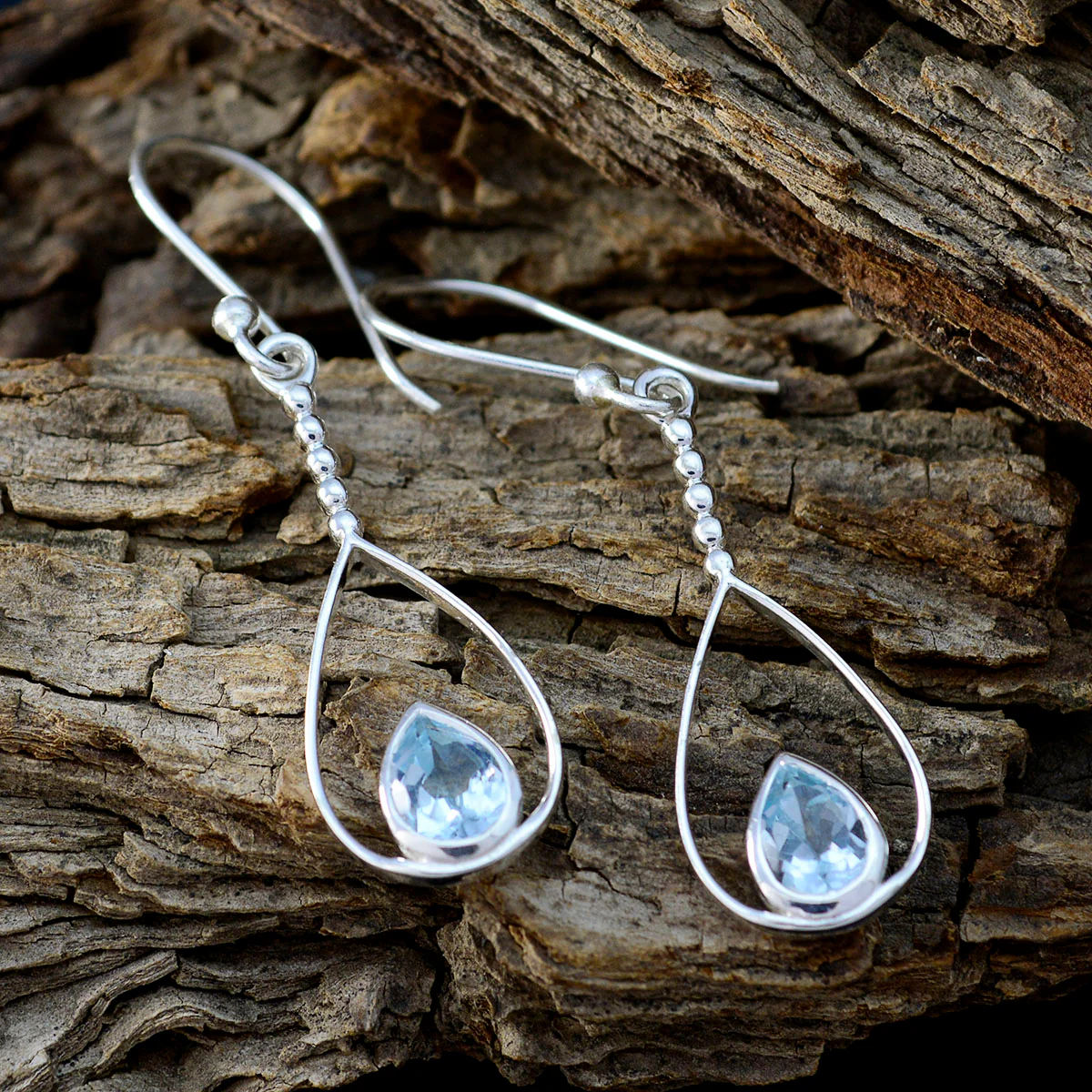 Blue Topaz American Isabella Solitaire Dangle Blue Sterling Silver Earring - Image 3