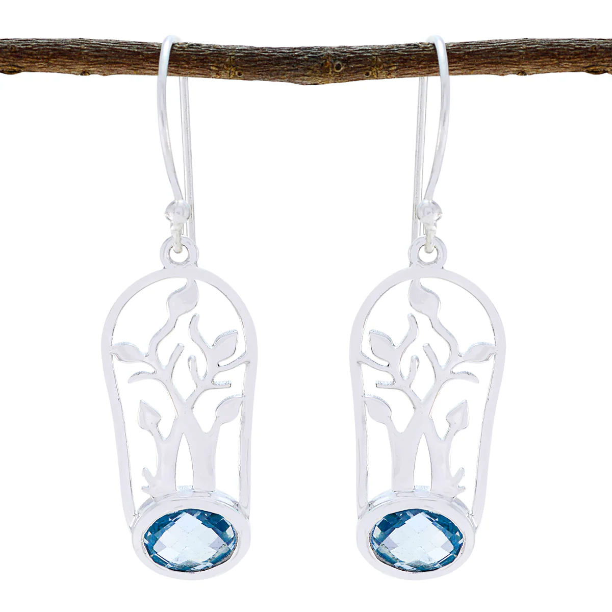 Blue topaz American Penelope Solitaire Dangle Blue Silver Earring