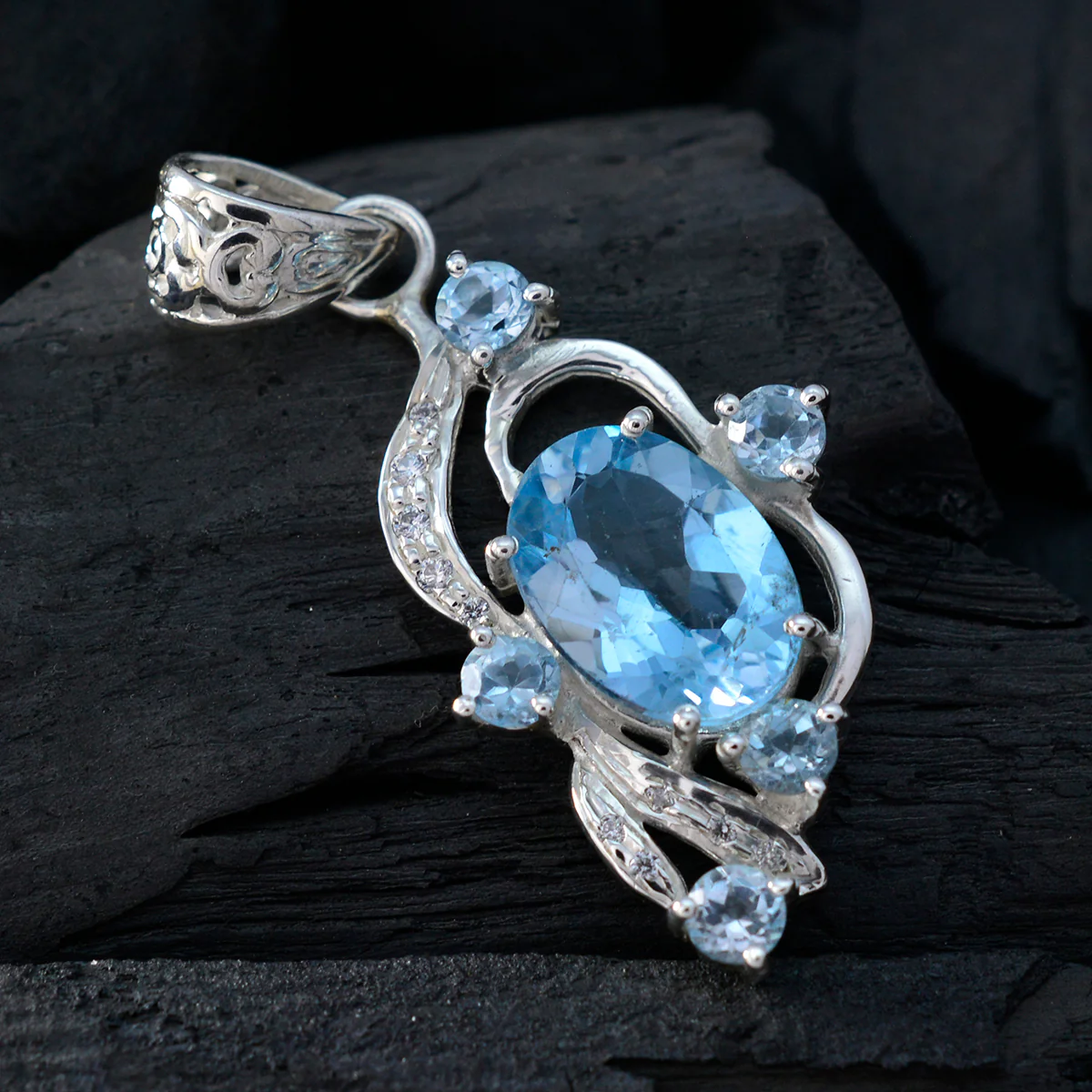 Blue Topaz Classic African Sterling Silver multiple Aria Bubble Blue Pendant Jewellery - Image 4