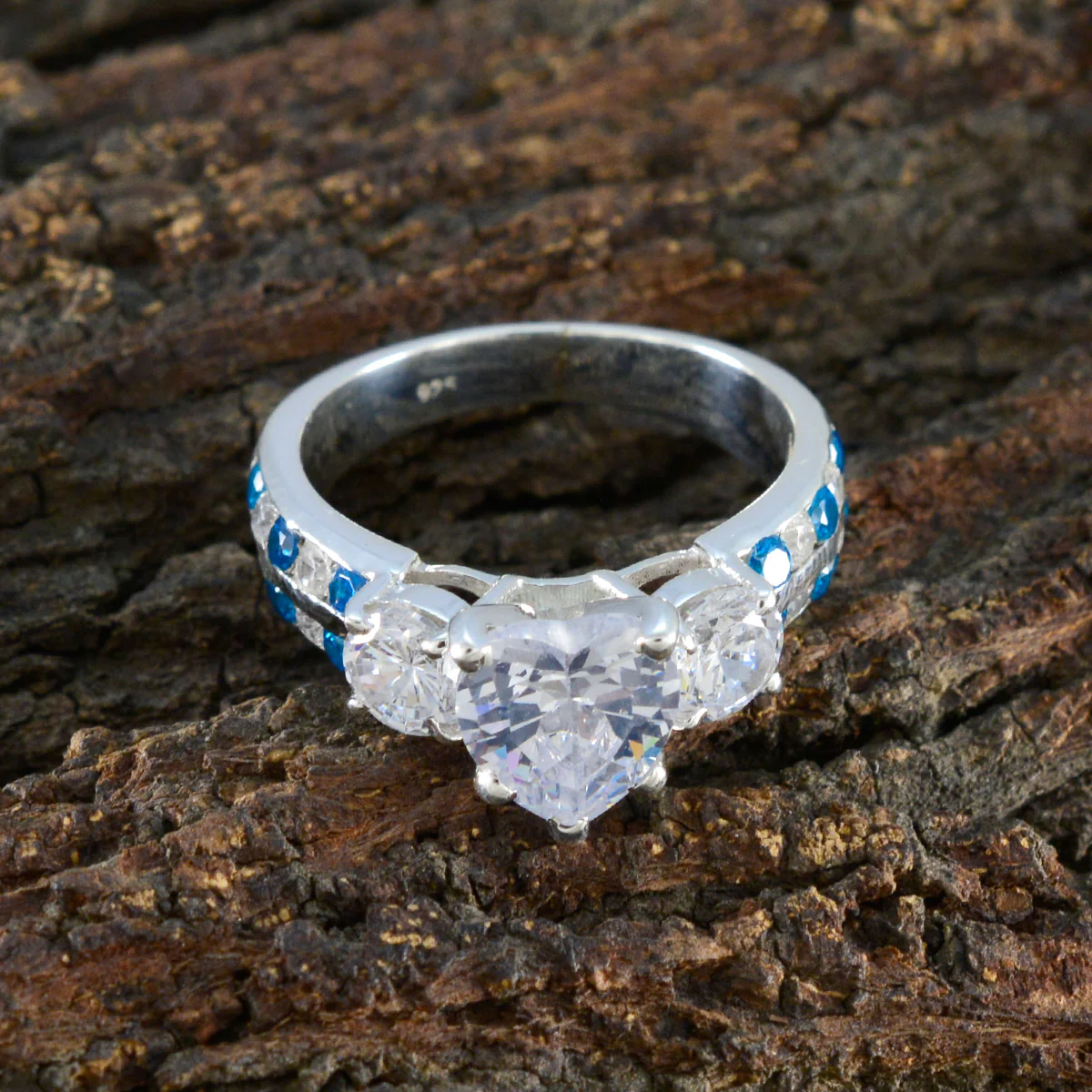 Blue Topaz CZ Halo Indian Silver Blue Gems Mid-weight Sophisticated Ring Jewelry - Image 3