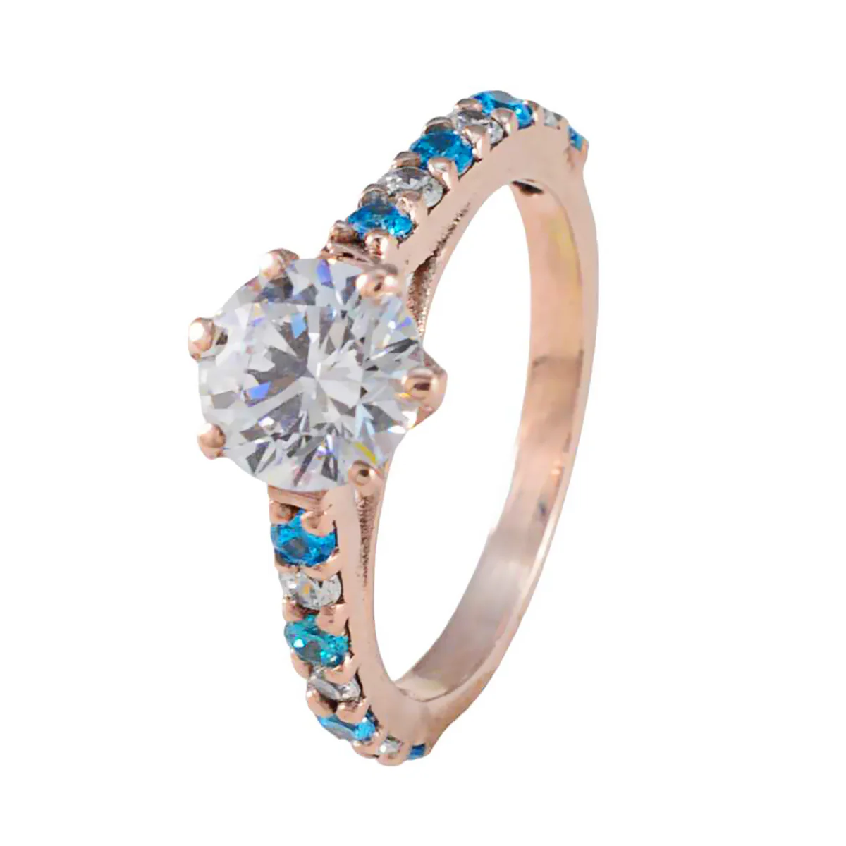 Blue Topaz CZ Halo Korean 925 Silver Blue Gemstone Delicate Modern Ring Jewelry - Image 2