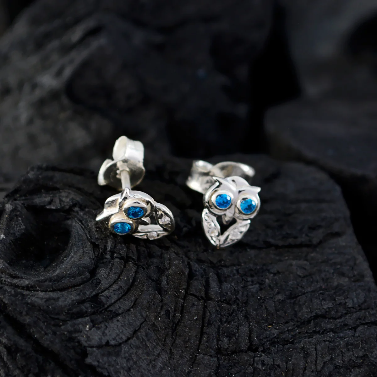 Blue Topaz CZ Japanese Giulia multiple Stud Blue 925 Sterling Silver Earring - Image 2