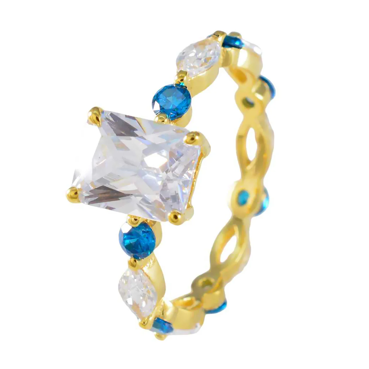Blue Topaz CZ multiple Latin American 925 Silver Blue Gems Whisper-thin Love Ring Jewellery - Image 2