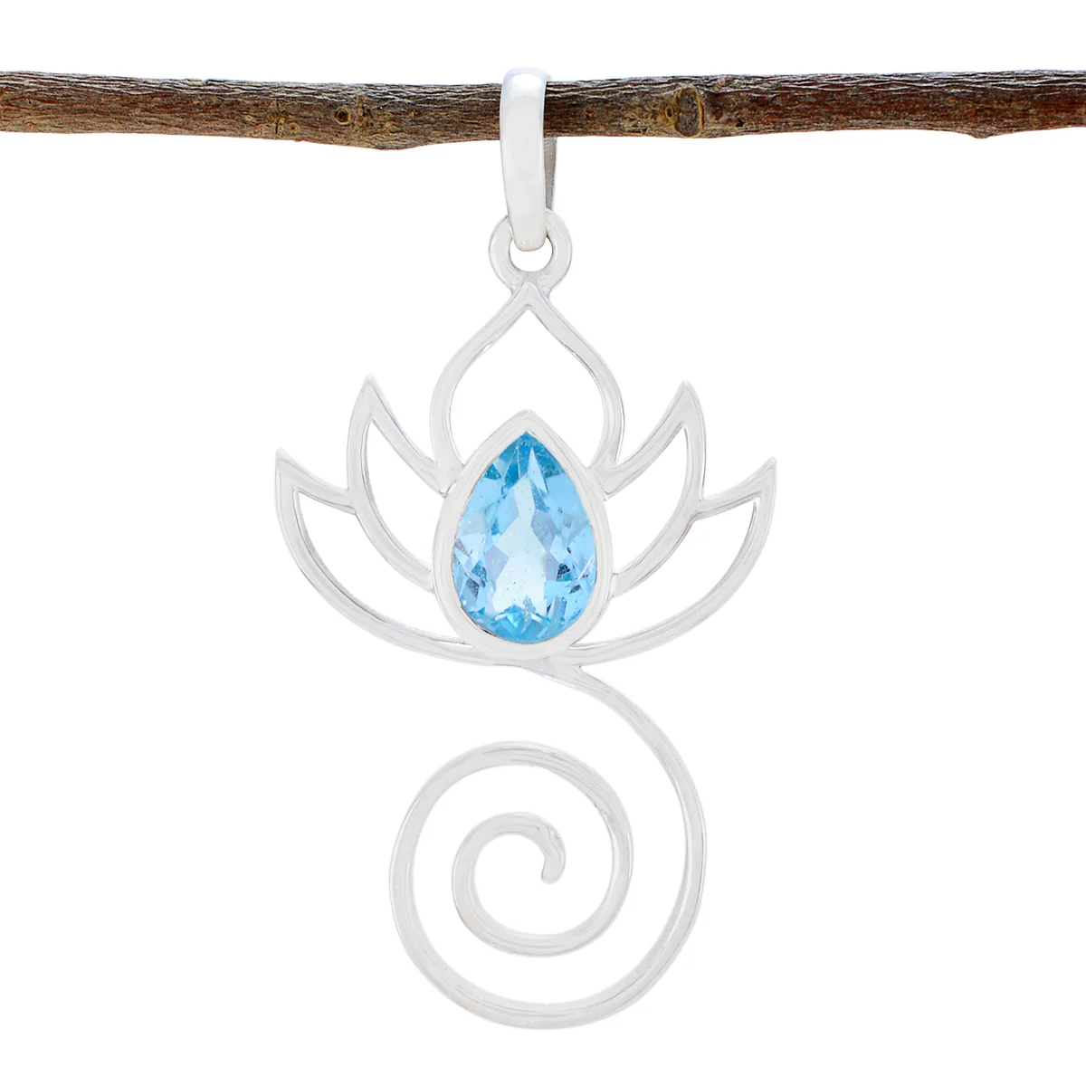 Blue Topaz Dainty German Silver Solitaire Clara Rope-Wire Blue Pendant Jewelry
