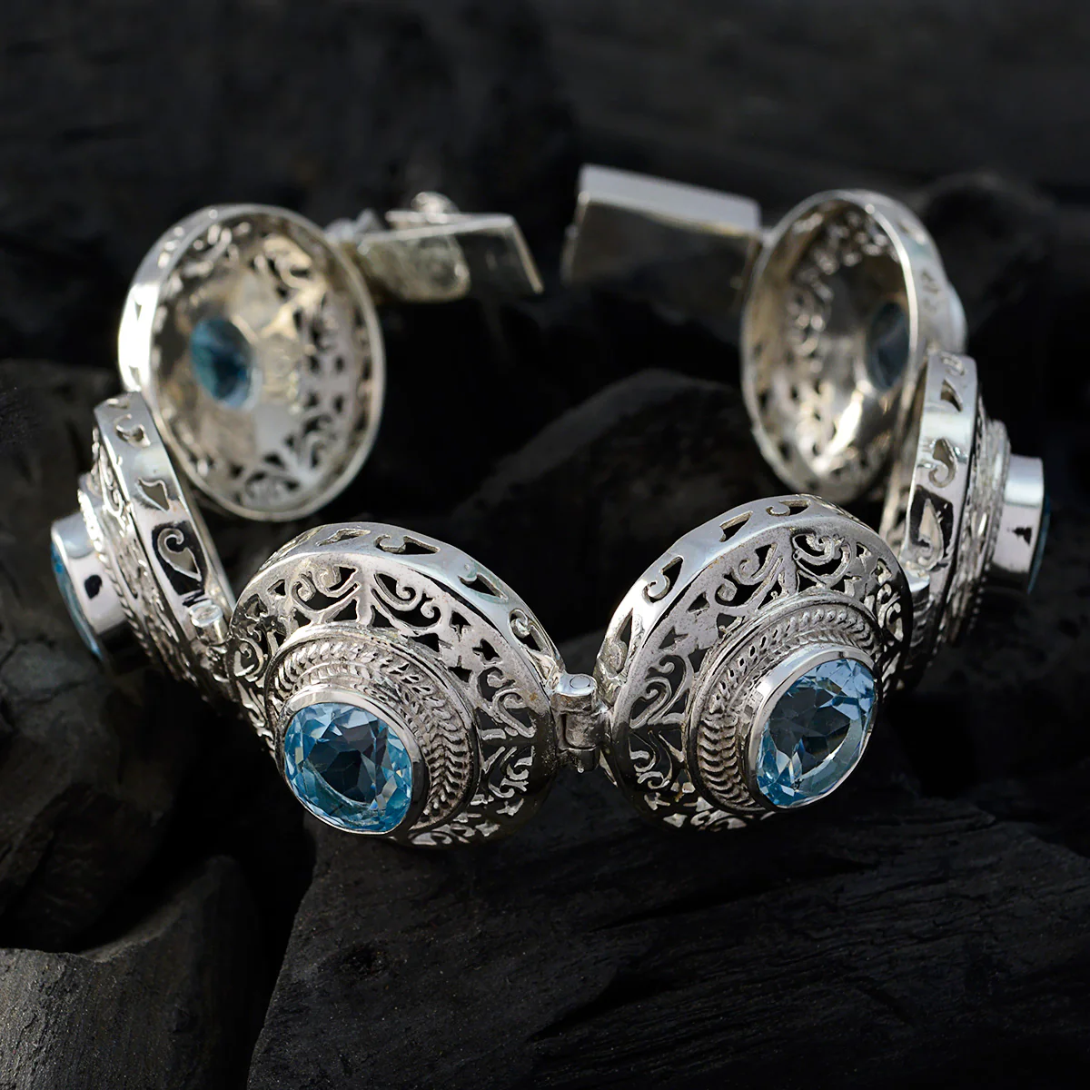 Blue Topaz Dry January Statement Blue Silver Tennis Bracelet - Image 4
