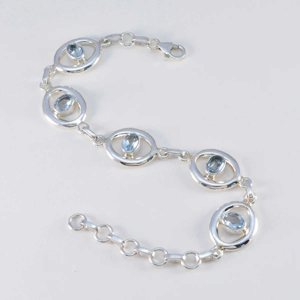 Blue Topaz Earth Day Minimal Blue 92.5 Silver Links Bracelet - Image 3