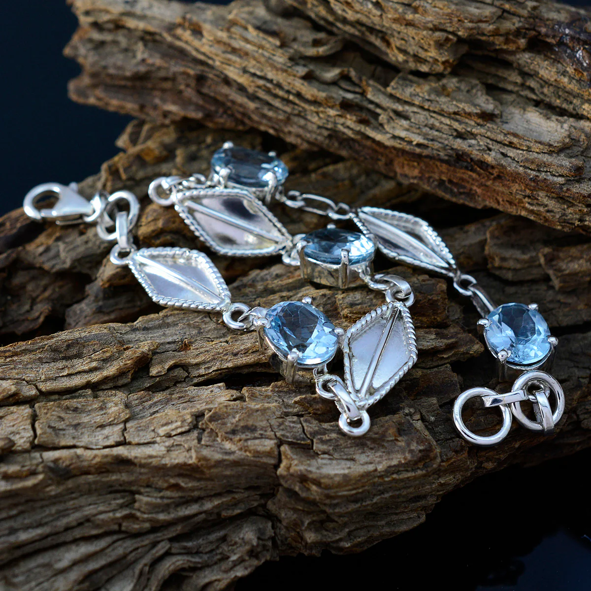 Blue Topaz Easter Monday Tiny Blue 925 Silver Links Bracelet - Image 3