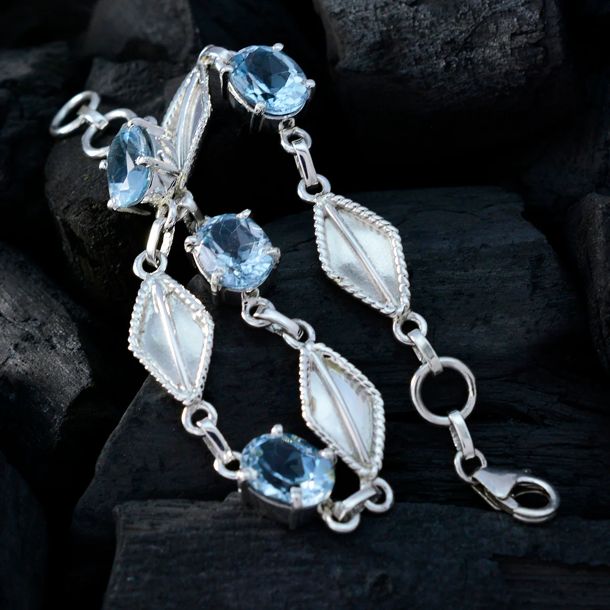 Blue Topaz Easter Monday Tiny Blue 925 Silver Links Bracelet - Image 4