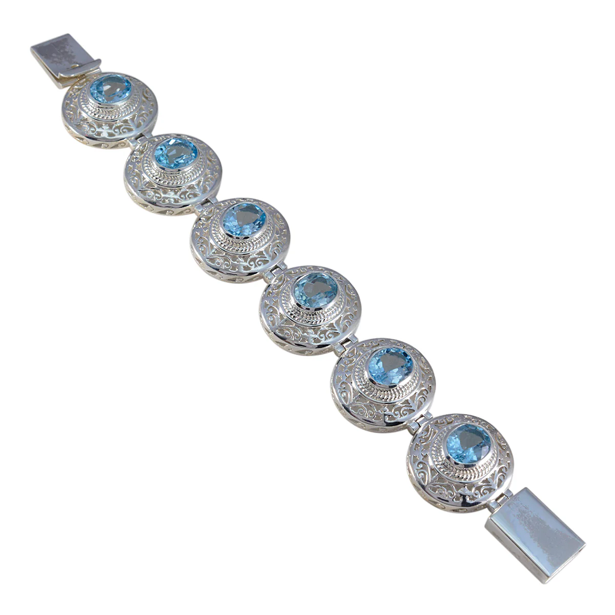 Blue Topaz Easter Weekend Statement Blue Silver Tennis Bracelet - Image 2