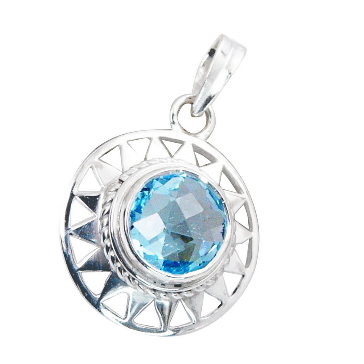 Blue Topaz Edgy Italian 925 Silver Solitaire Aurora Retro Blue Pendant Jewelry - Image 3