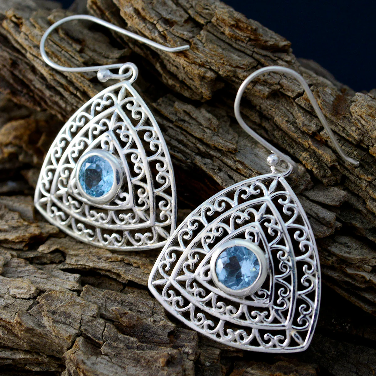 Blue Topaz Egyptian Gabriela Solitaire Dangle Blue 925 Silver Earring - Image 3