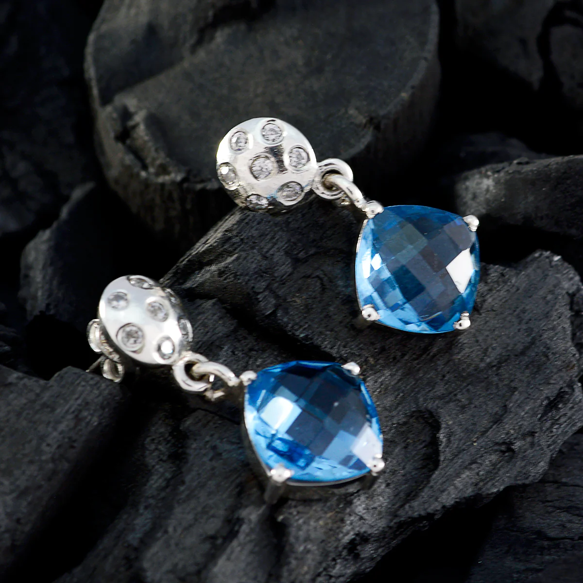 Blue Topaz Egyptian Naomi multiple Stud Blue 925 Silver Earring - Image 2