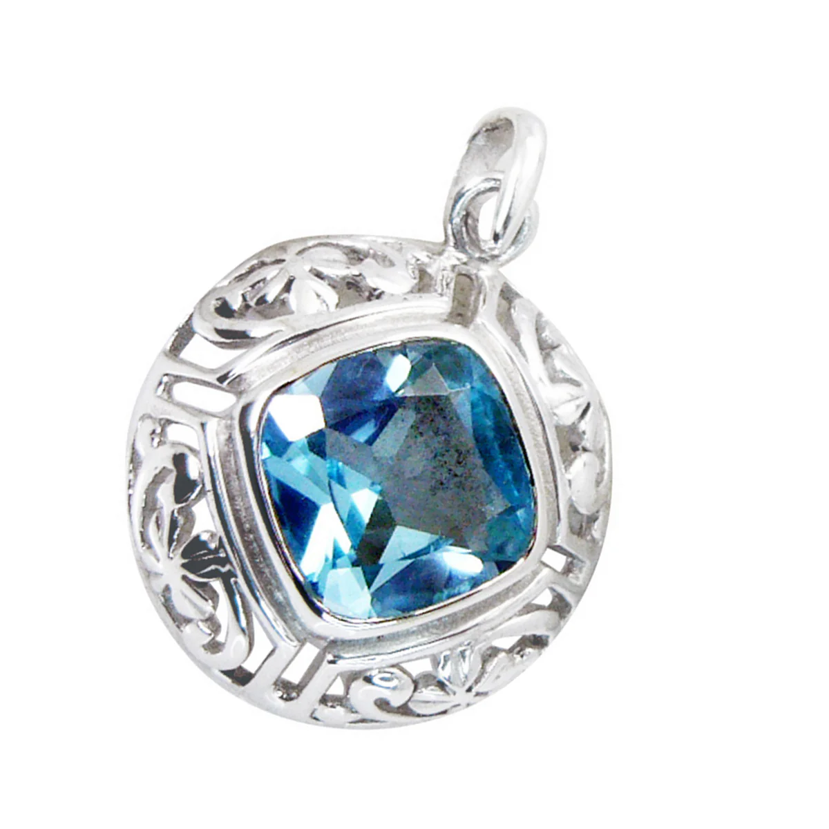 Blue Topaz Eye-catching Spanish 92.5 Silver Solitaire Rosa Bubble Blue Pendant Jewellery - Image 3