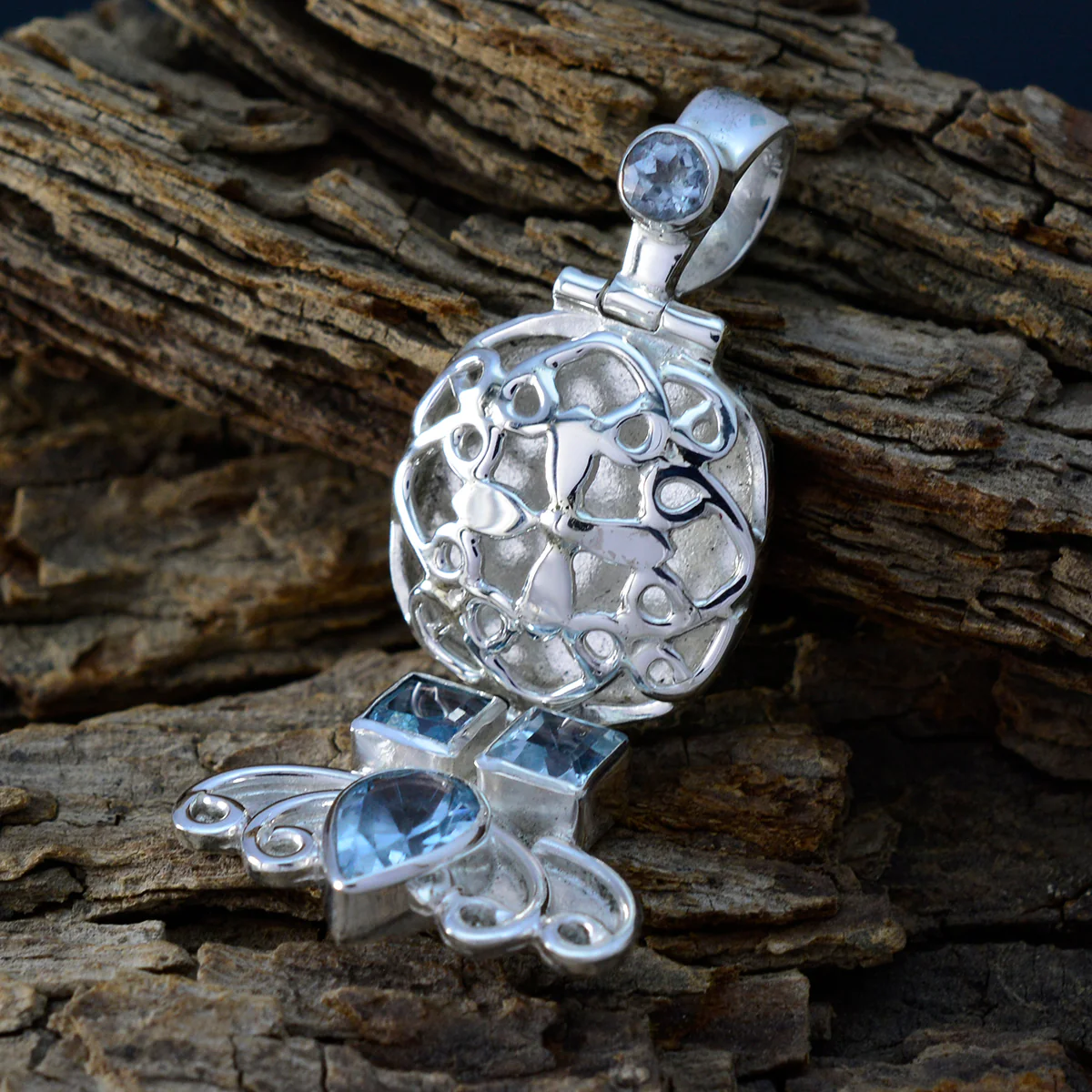 Blue Topaz Eye-catching Turkish Silver multiple Bianca Abstract Blue Pendant Jewelry - Image 3