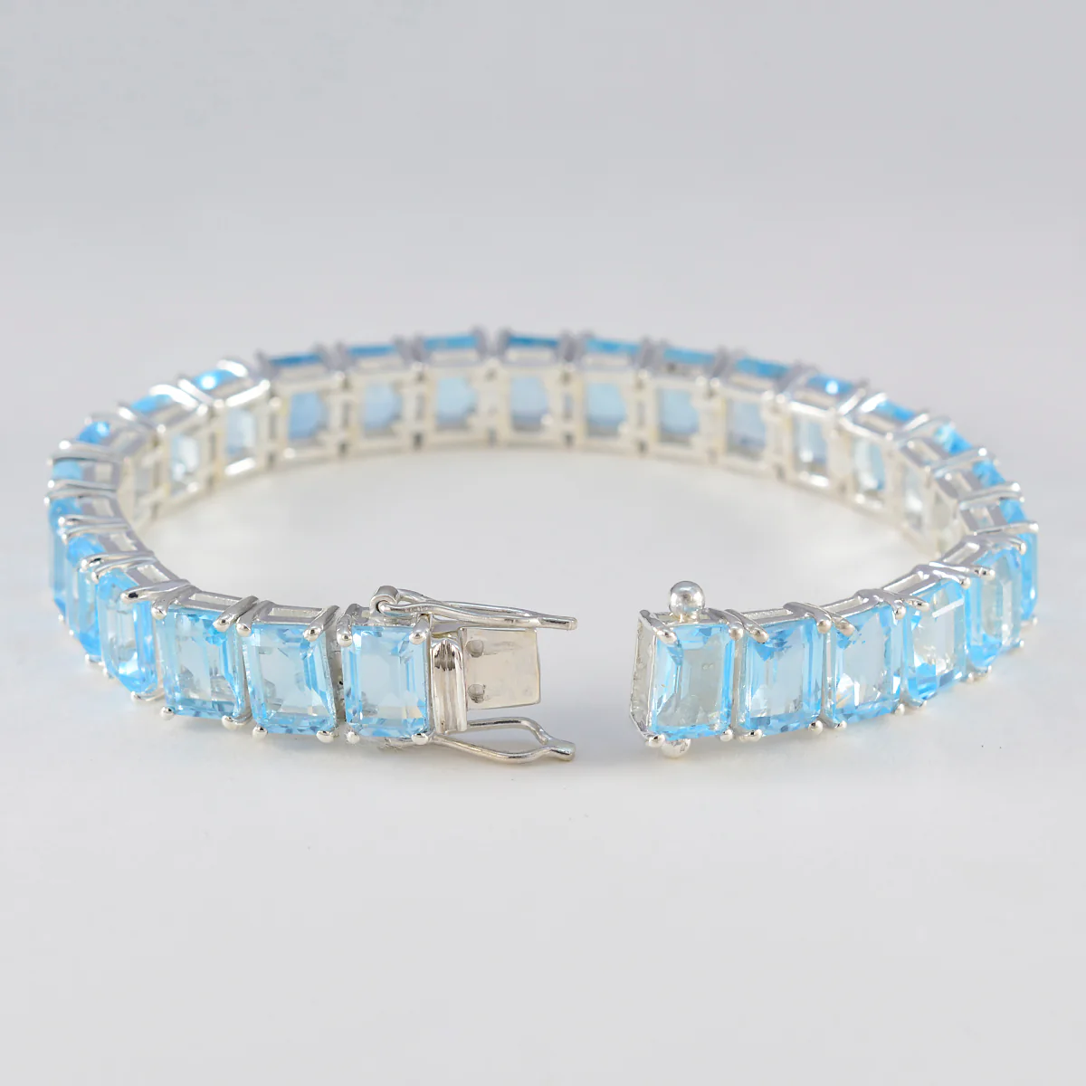 Blue Topaz Fashion Eye-catching Blue 925 Silver Tennis Bracelet - Image 2