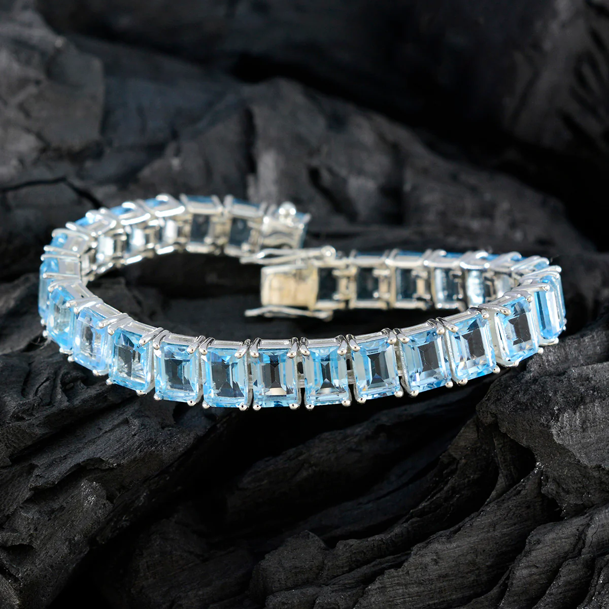 Blue Topaz Fashion Eye-catching Blue 925 Silver Tennis Bracelet - Image 5