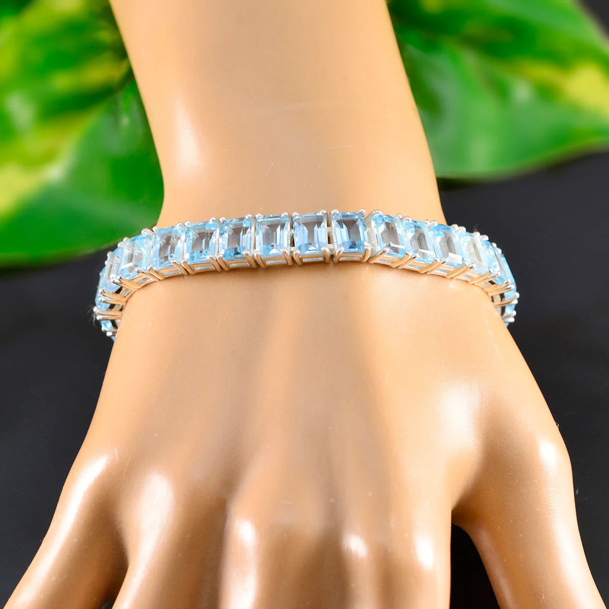 Blue Topaz Fashion Eye-catching Blue 925 Silver Tennis Bracelet - Image 6